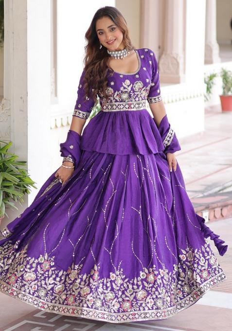 Purple Embroidery Crush Lehenga Set