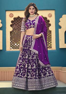 Purple Embroidery Silk Lehenga Set