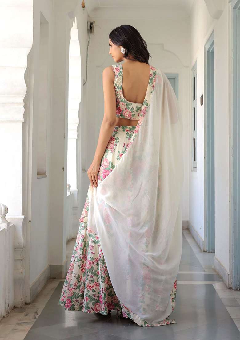 Off White Printed Cotton Lehenga Set - Indya