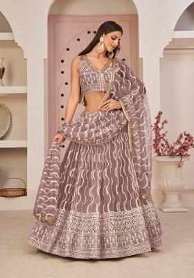 Onion Pink Embroidery Net Lehenga Set