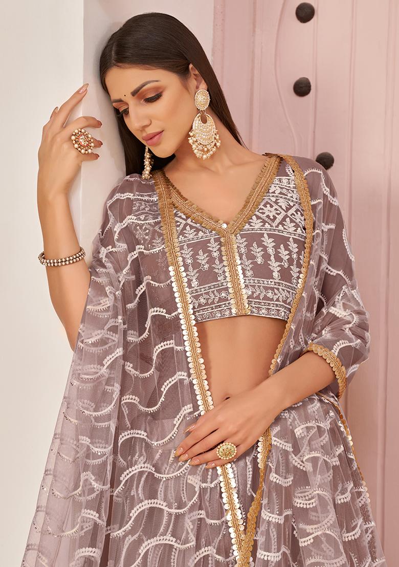 Onion Pink Embroidery Net Lehenga Set - Indya