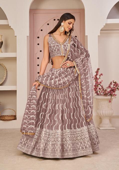Onion Pink Embroidery Net Lehenga Set