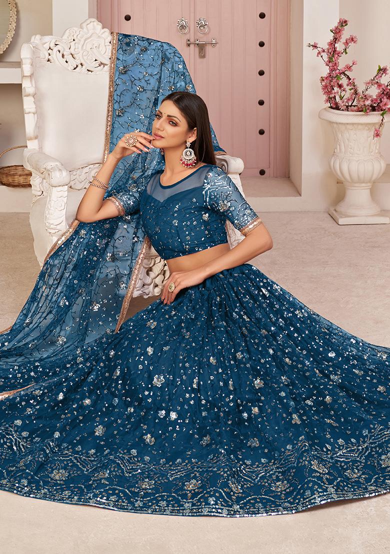 Morpeach Embroidery Net Lehenga Set - Indya