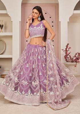 Lavender Embroidery Net Lehenga Set