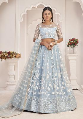 Light Sky Embroidery Net Lehenga Set