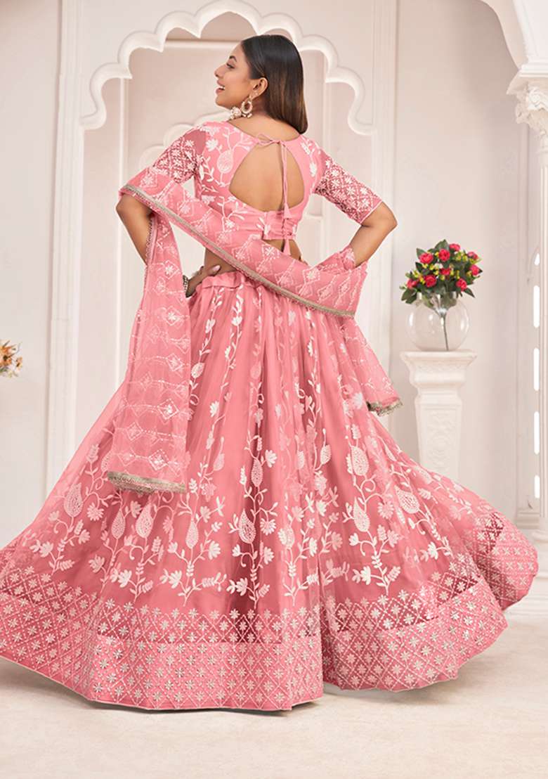 Gajari Net Lehenga Set with Embroidery for Diwali | Wedding & Festive Wear - Indya