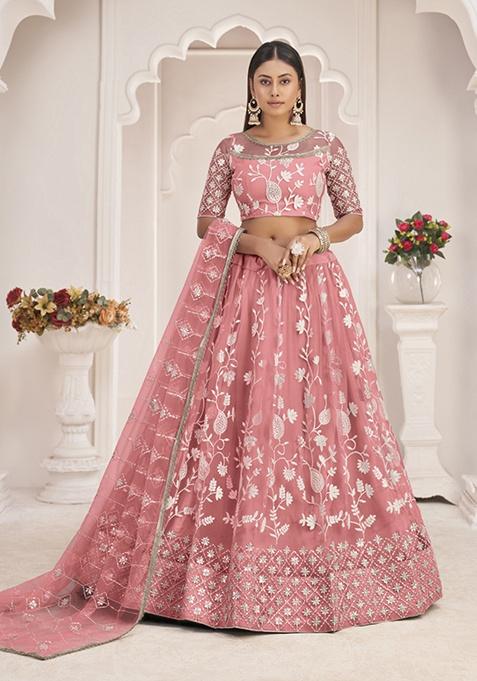 Gajari Embroidery Net Lehenga Set