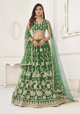 Pista Green Embroidery Net Lehenga Set