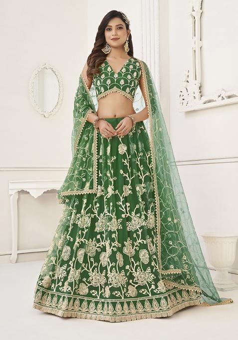 Pista Green Embroidery Net Lehenga Set