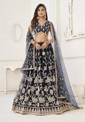 Black Embroidery Net Lehenga Set