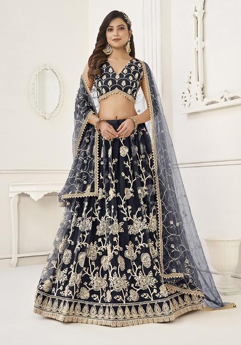 Black Embroidery Net Lehenga Set