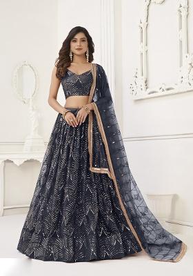Black Embroidery Net Lehenga Set