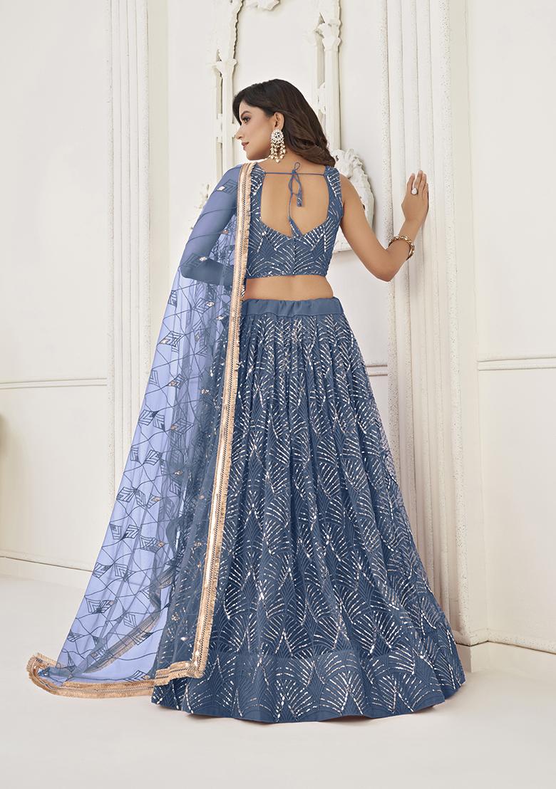 Morpeach Embroidery Net Lehenga Set - Indya