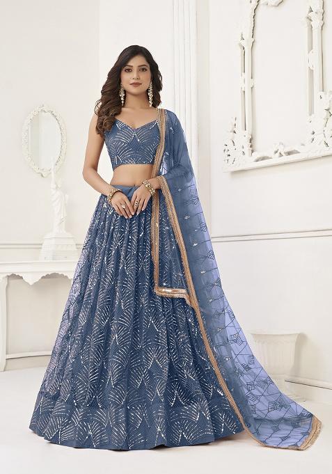 Morpeach Embroidery Net Lehenga Set