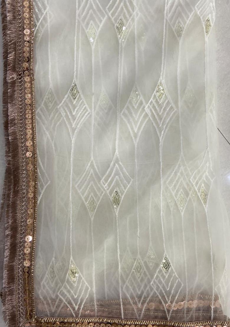 Off White Embroidery Net Lehenga Set - Indya