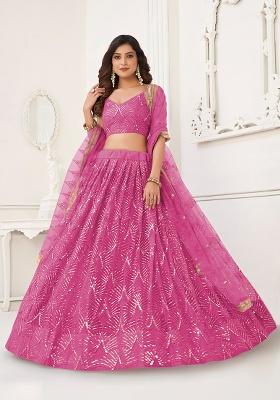 Pink Embroidery Net Lehenga Set