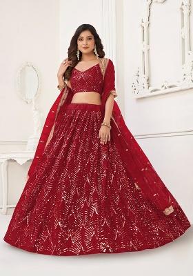 Maroon Embroidery Net Lehenga Set