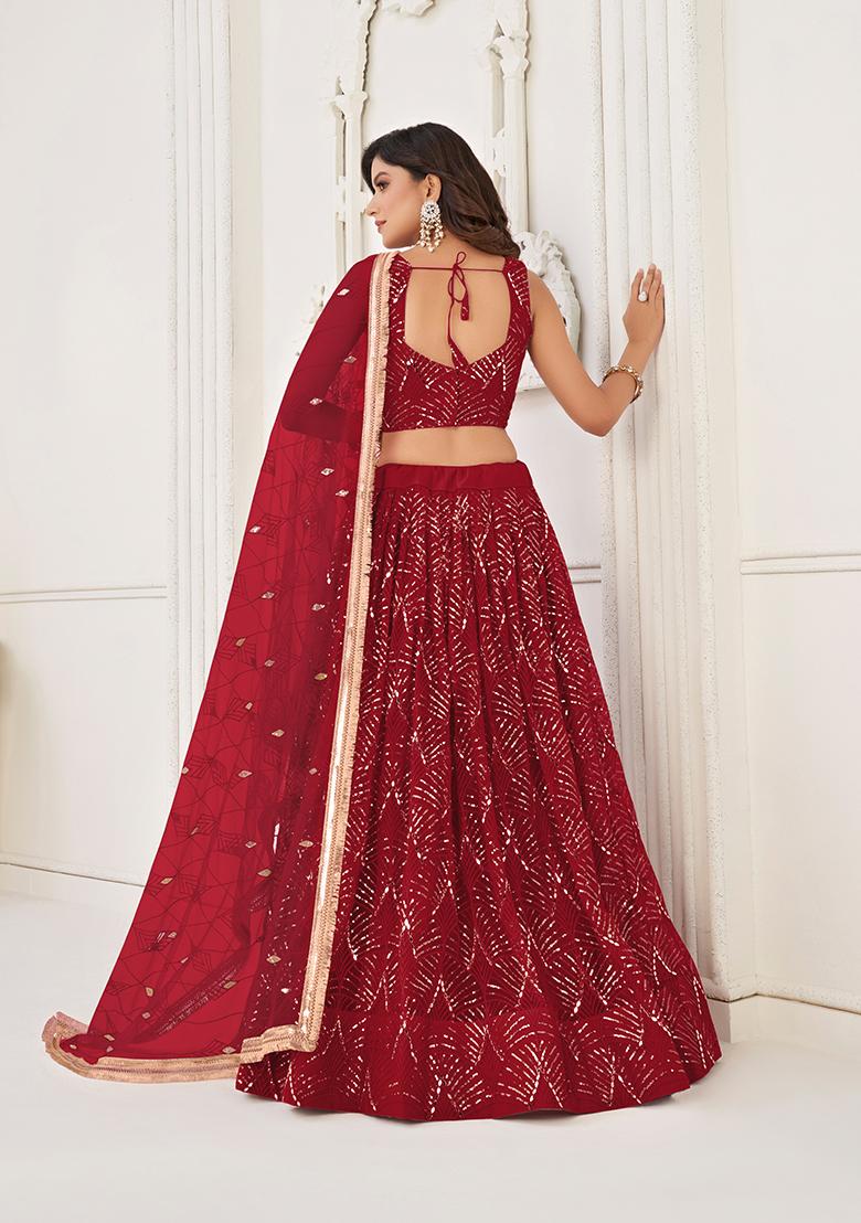 Maroon Embroidery Net Lehenga Set - Indya