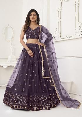 Dusty Wine Embroidery Net Lehenga Set