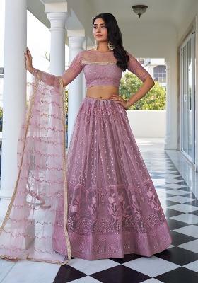 Dusty Pink Embroidery Net Lehenga Set