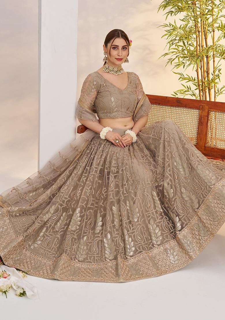 Matelic Grey Embroidery Net Lehenga Set - Indya