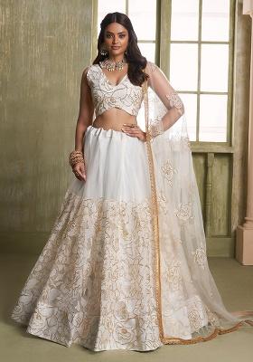White Embroidery Net Lehenga Set