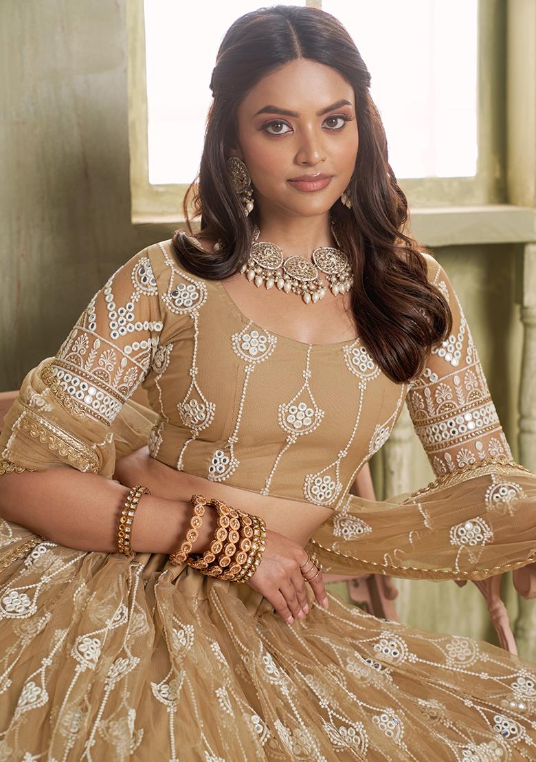 Chiku Embroidery Net Lehenga Set - Indya