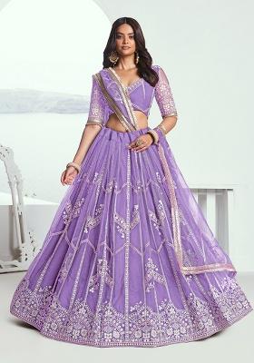 Lavender Embroidery Net Lehenga Set
