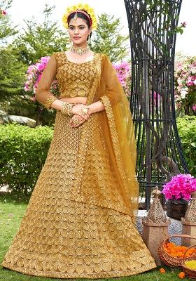 Yellow Embroidery Net Lehenga Set