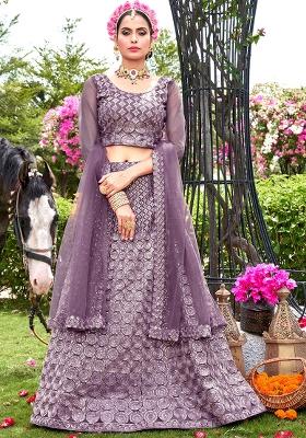 Lavender Embroidery Net Lehenga Set