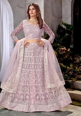 Lavender Embroidery Net Lehenga Set