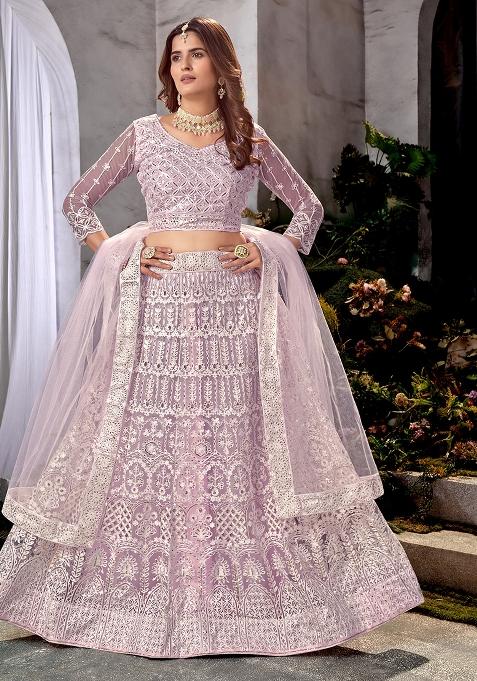 Lavender Embroidery Net Lehenga Set