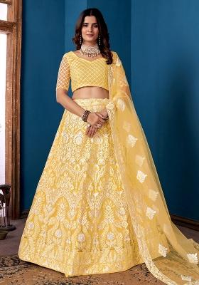 Yellow Embroidery Net Lehenga Set