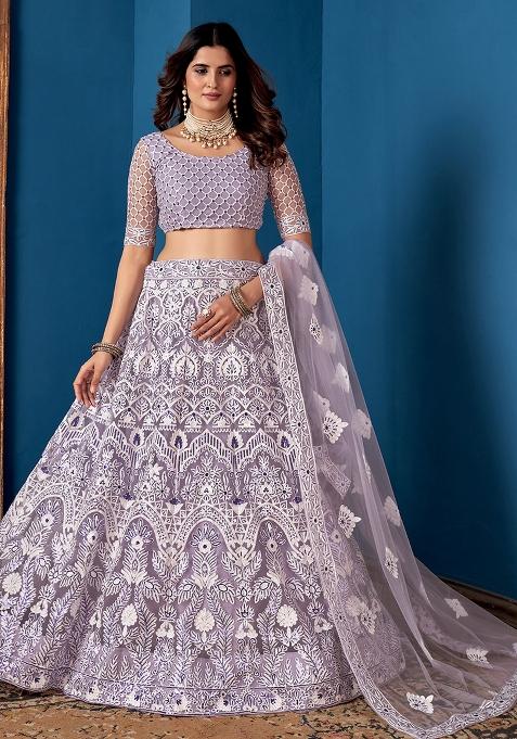 Lavender Embroidery Net Lehenga Set