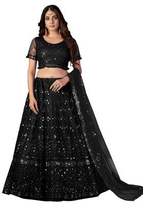 Black Embroidery Net Lehenga Set