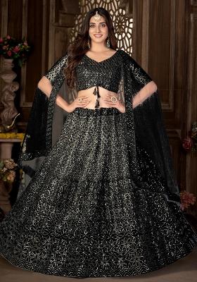 Black Embroidery Net Lehenga Set