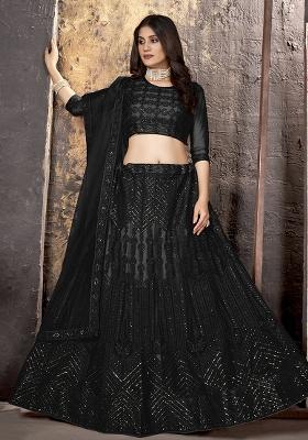Black Embroidery Net Lehenga Set