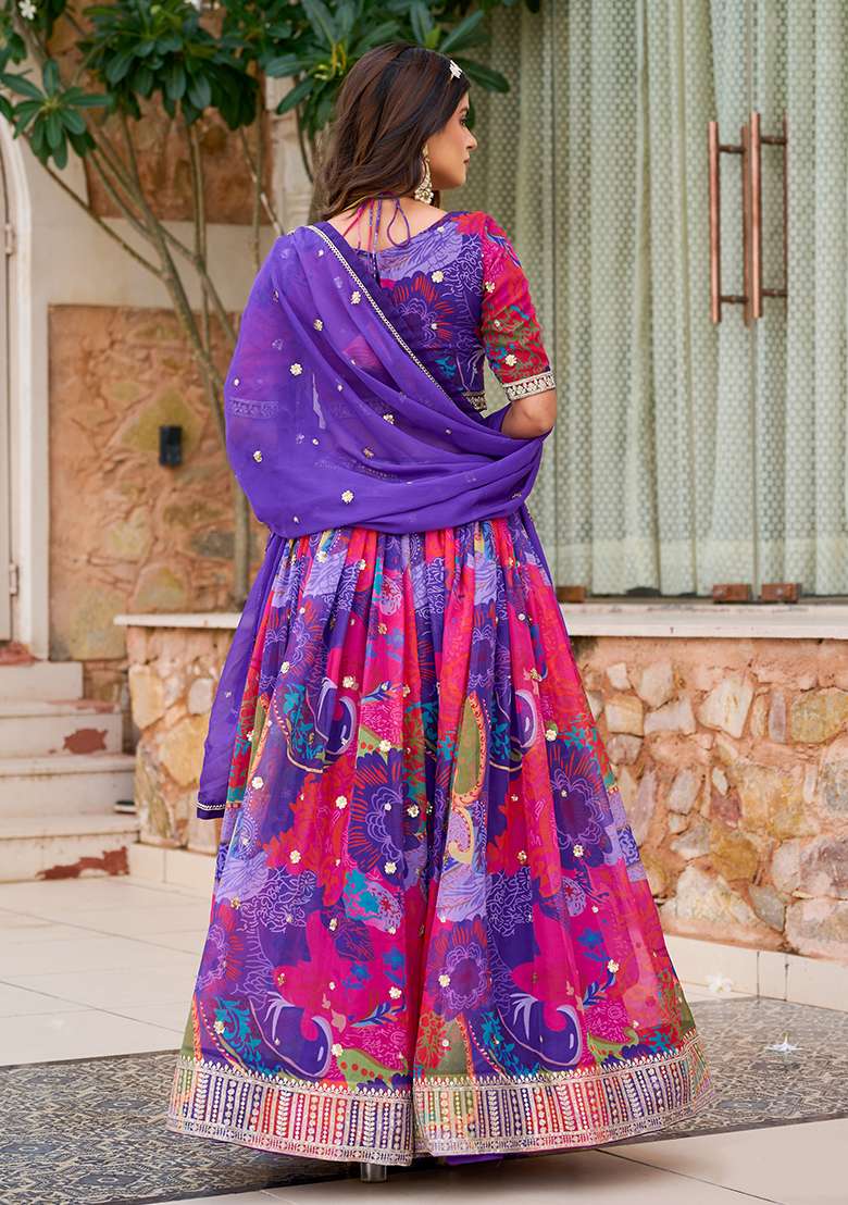 Lavender Embroidered Organza Lehenga Set for Diwali and Festive Wear - Indya