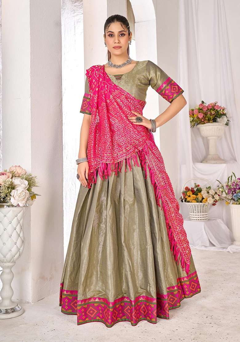 Mehendi Choli Silk Blend Lehenga with Printed for Diwali | Wedding & Festive Wear - Indya