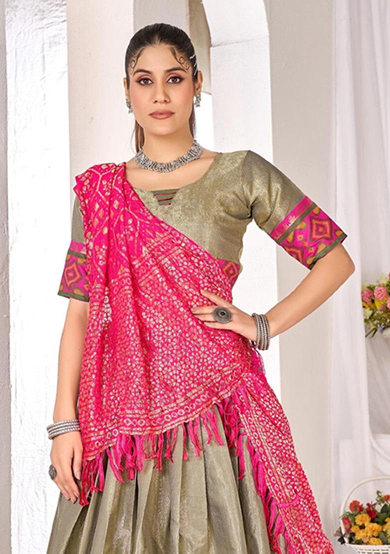 Mehendi Printed Silk Lehenga Choli - Indya