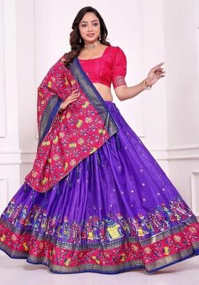 Violet Printed Silk Lehenga Choli