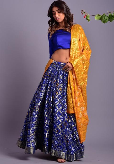 Blue Gharchola And Bandhani Silk Lehenga Set