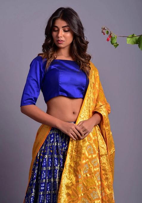 Blue Gharchola And Bandhani Silk Lehenga Set