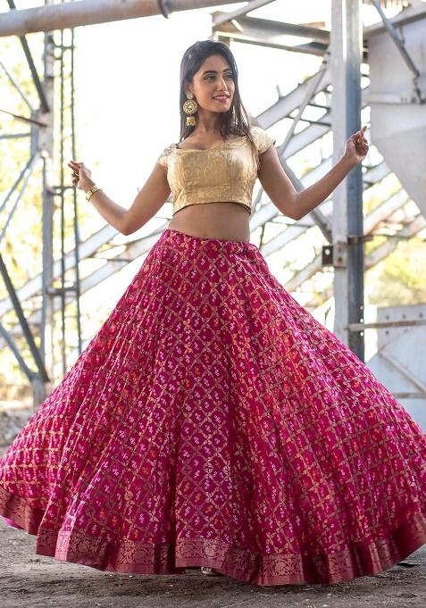 Magenta Gharchola And Bandhani Silk Lehenga Set