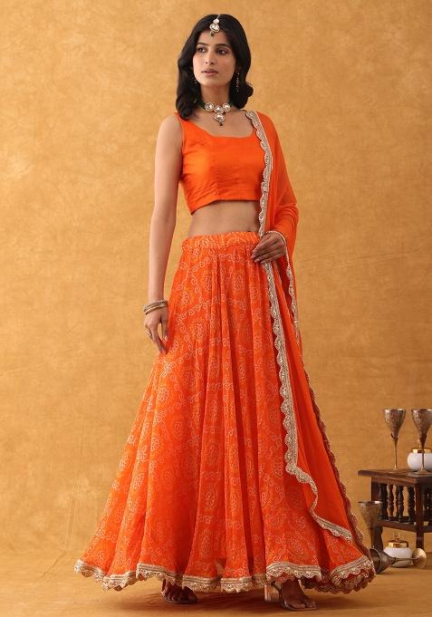 Orange Embroidery Silk Lehenga Set