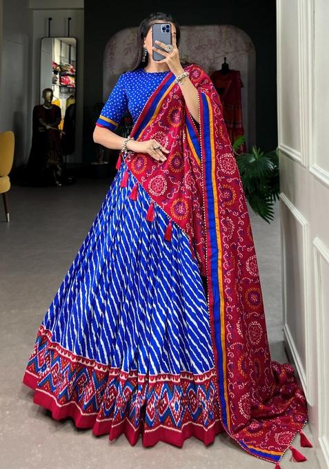 Multicolor Minakari With Foil Print Silk Lehenga Set