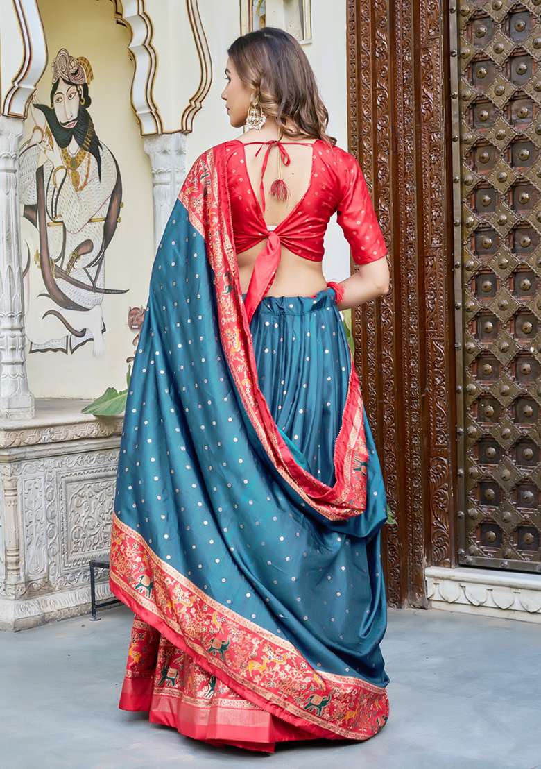 Multicolor Minakari With Foil Print Silk Lehenga Set for Diwali and Festive Wear - Indya