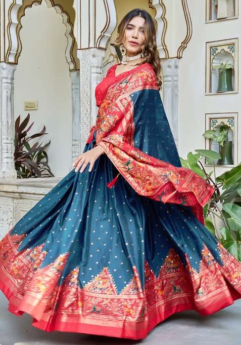 Multicolor Minakari With Foil Print Silk Lehenga Set for Diwali and Festive Wear