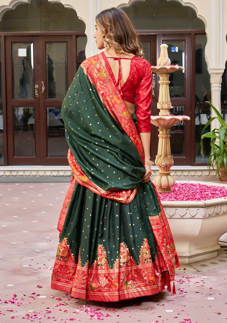 Multicolor Minakari With Silk Lehenga Set with Foil Print for Diwali | Wedding & Festive Wear - Indya