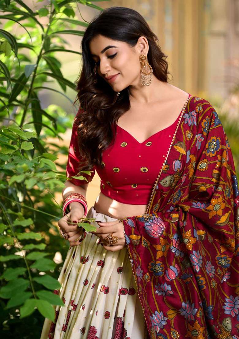 Multicolor Minakari With Foil Print Silk Lehenga Set for Diwali and Festive Wear - Indya